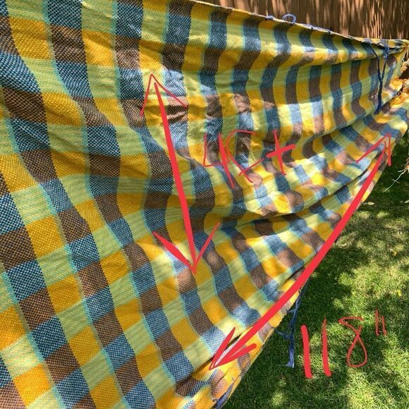 handmade cotton plaid hammock yellow blue orange colourful check checkered - Picture 2 of 7